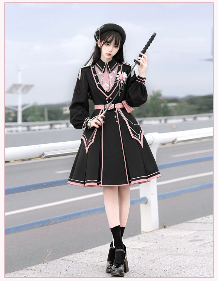 Chunlv Lolita - Dark Pink Military Lolita OP Dress Lolita Cloak
