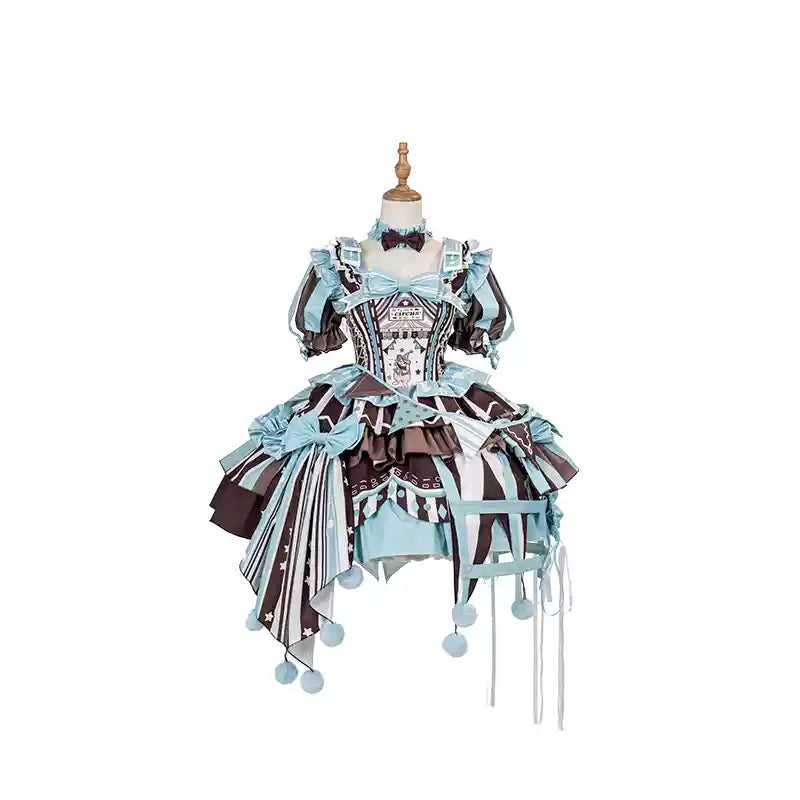 Circus Fairy Tale Opener - Doll-Like Kawaii Lolita Dress S Blue-coffee Single dress set (dress + detachable sleeves)
