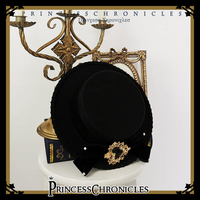 Princess Chronicles~Elegant Lolita Bow Flat Bonnet Handmade M black 