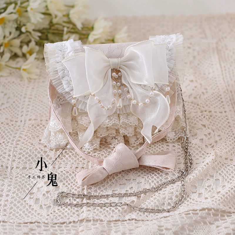 Xiaogui~Elegant Lolita Handbag Ivory Tea Party Lolita Bag Ivory bag(hand strap + metal chain)  