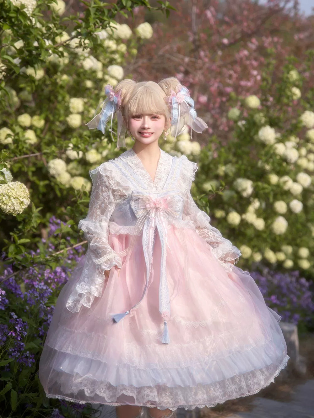 Hanguliang~Peach Spring Harmony~Han Lolita Voile JSK Dress Suit With Trailing