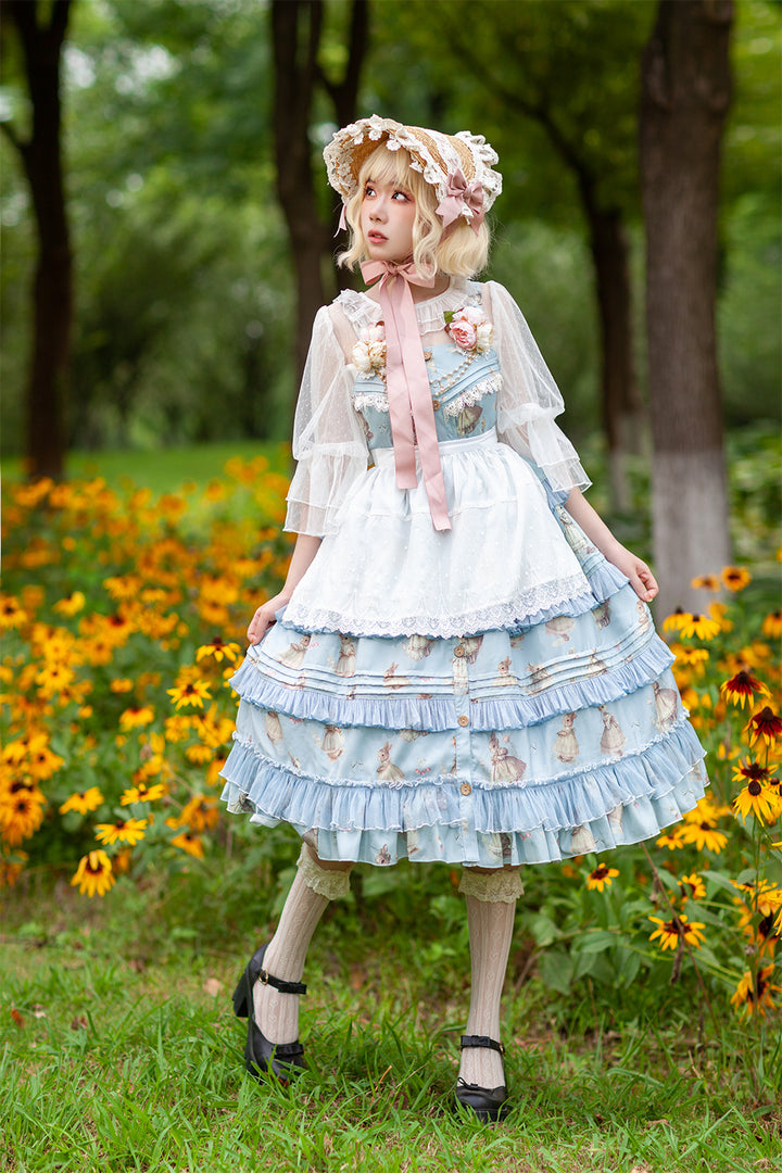 Infanta~Elegant Lolita JSK Dress Tiered Rabbit Prints Middle Split Dress   