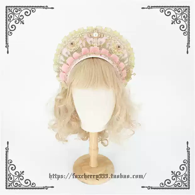 Fox Cherry~Gorgeous Lolita Palace Retro Golden Tudor Headdress pink