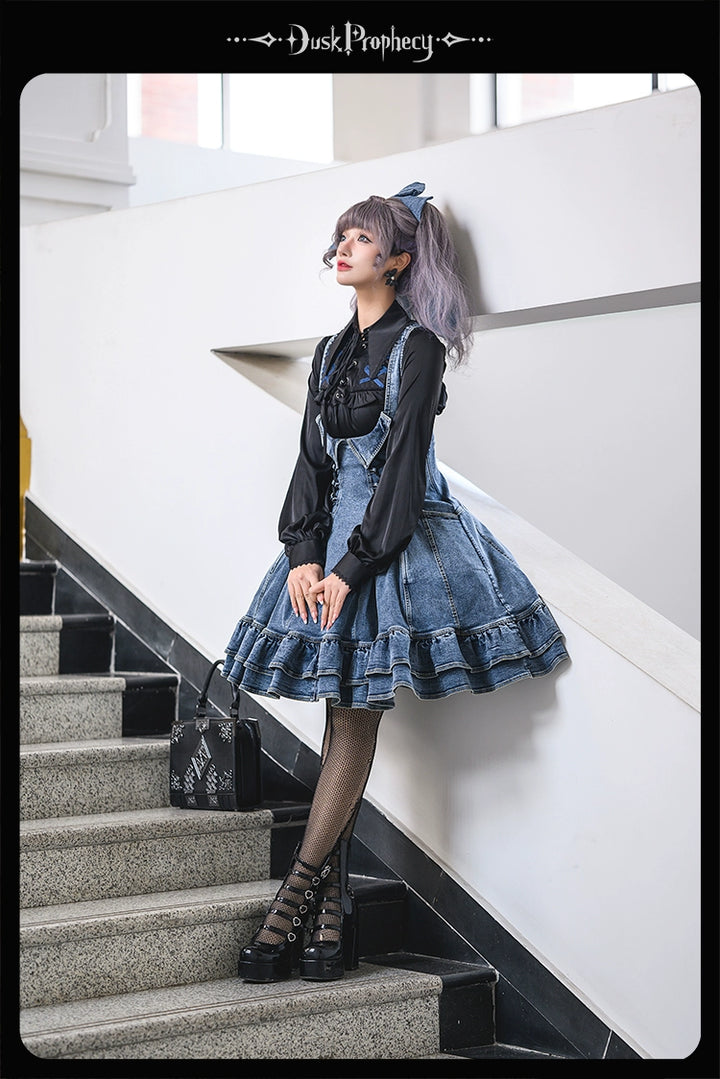 DuskProphecy~Egret 2.2-3.1 Version~Sweet Lolita Denim JSK Bust-Supporting Dress 42166:729623