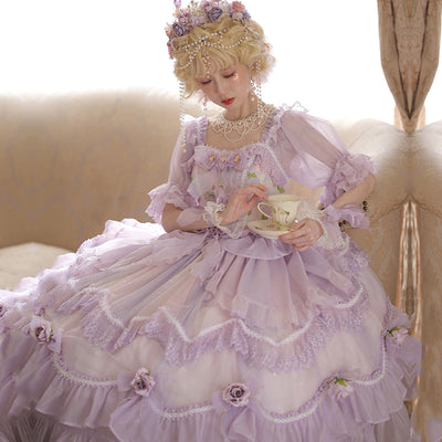Cat Fairy~Miss Molly~Wedding Lolita Short Sleeved Chiffon OP   