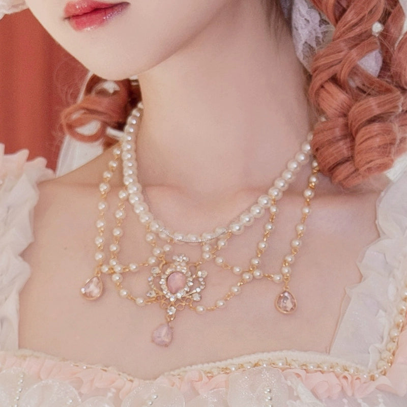 Cat Fairy~Elegant Lolita BNT Handmade Tea Party Necklace and Feather Fan Pink (necklace)