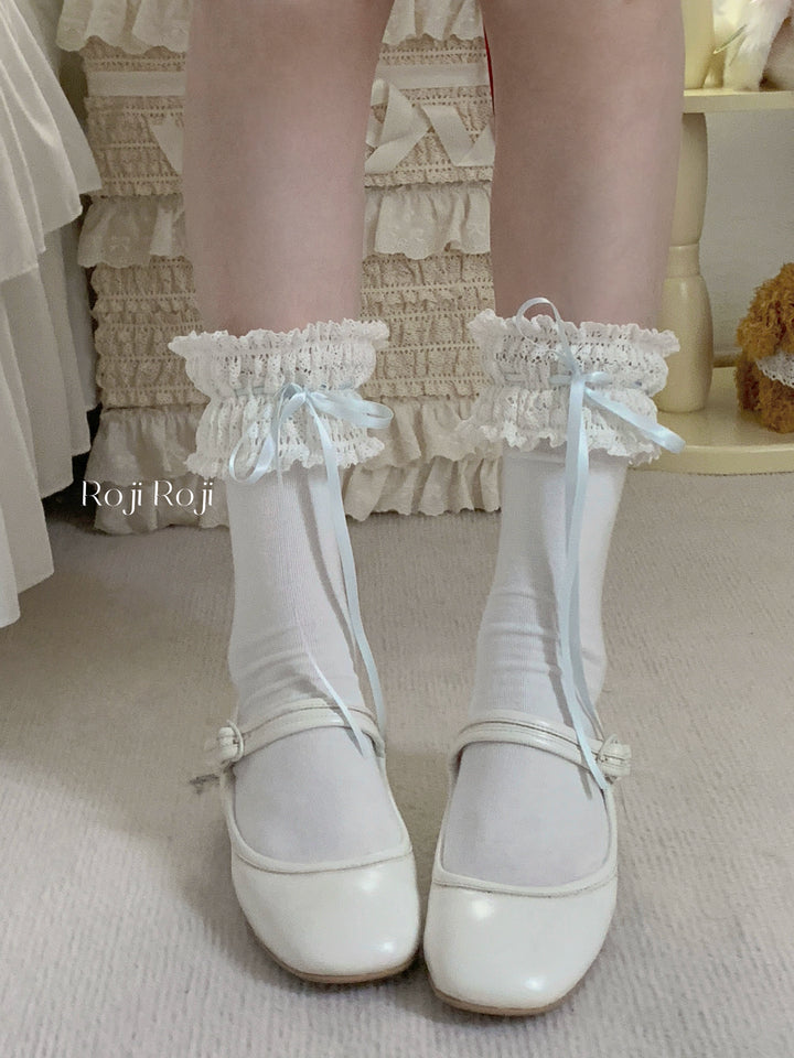 Roji Roji~Gentle Town~Sweet Lolita Cotton Calf Socks Ankle Socks Blue ankle socks Free size 