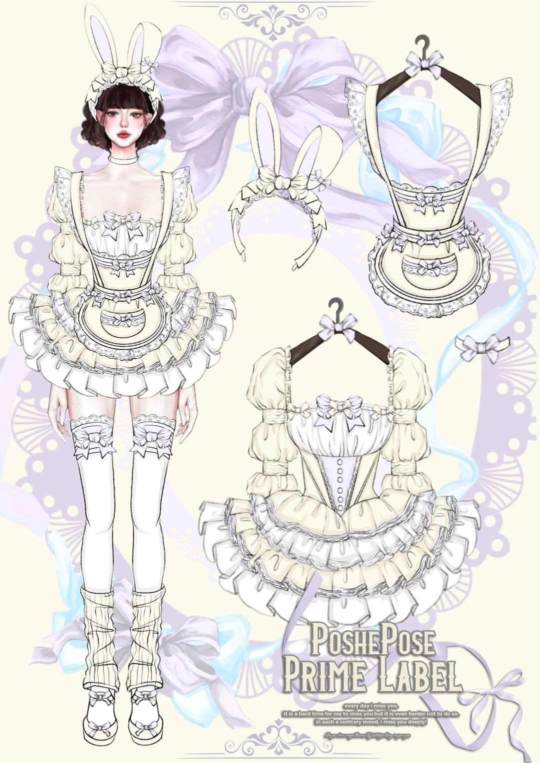 POSHEPOSE~Maid Bunny~Gorgeous Sweet Lolita OP Dress with Detachable Sleeves and Apron 41664:720570