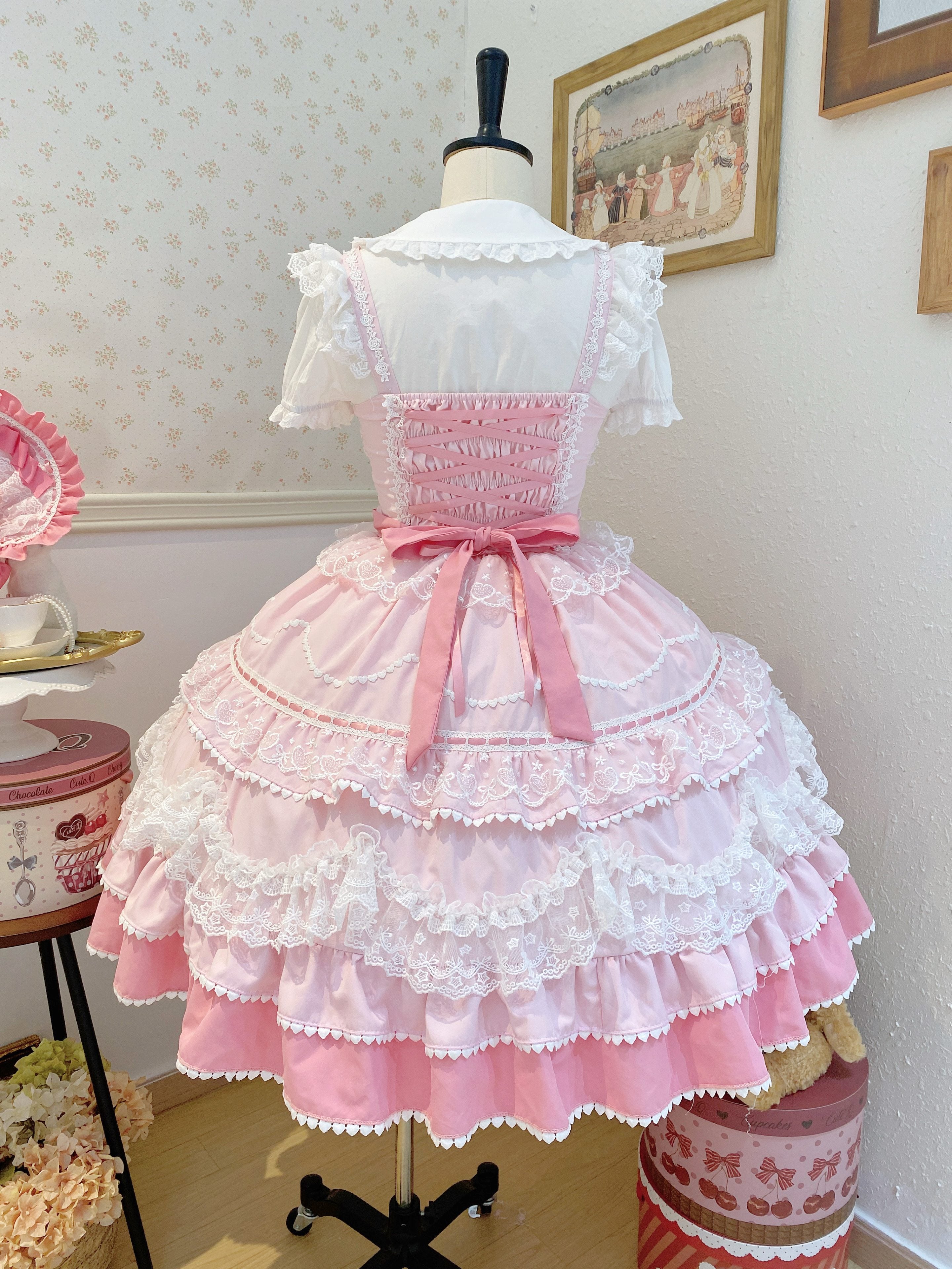 Fondant Cake - Summer Sweet Lolita JSK Dress, Tiered Ruffles and Bows