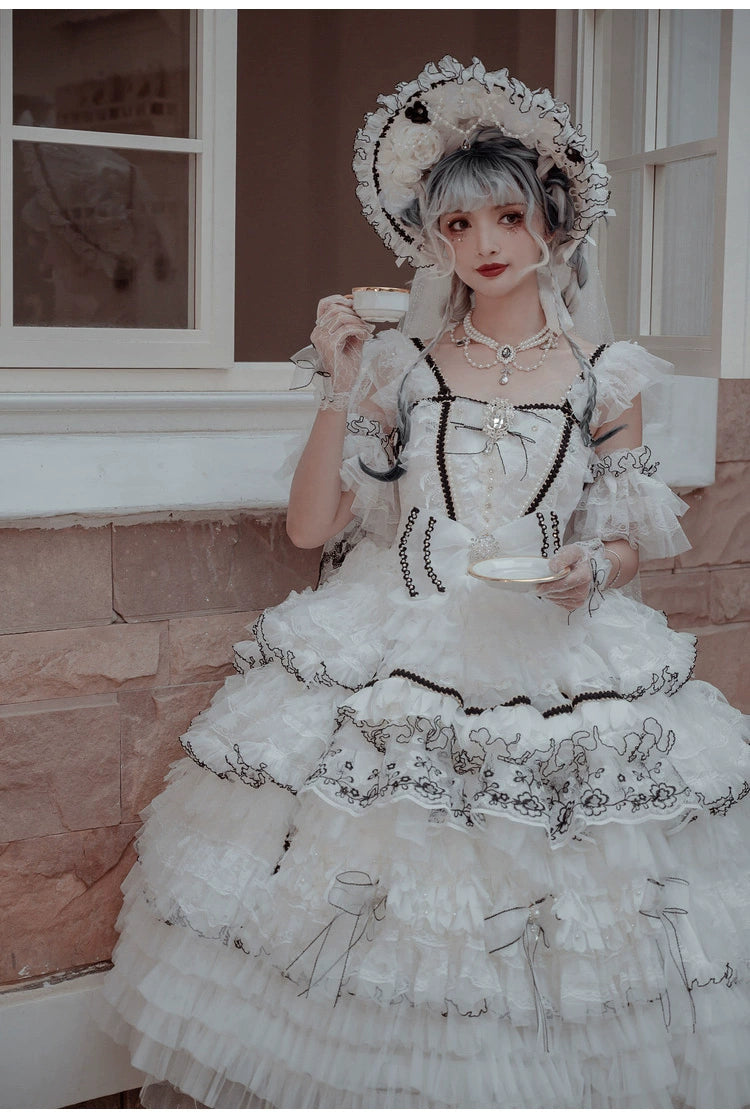 Cat Fairy~Dark Starry Night~Wedding Lolita Jumper Dress Black And White Tea Party Dress