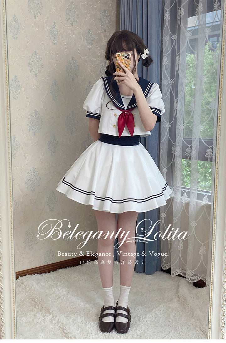 (Buyforme)Beleganty~Vintage Sailor Style Skirt Set Sea and Wind   