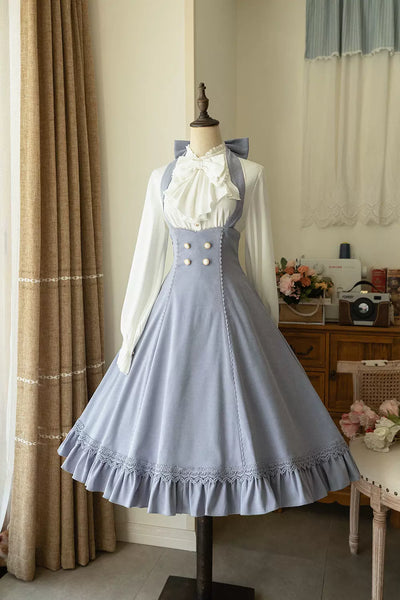(BuyForMe) Forest Wardrobe~South of the Forest~Vintage Lolita Halter JSK Dress French Style Blouse S light blue brushed fabric JSK 