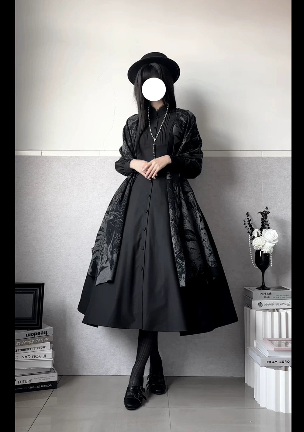Astrea - Black Classic Lolita Long OP Dress, Side Pockets