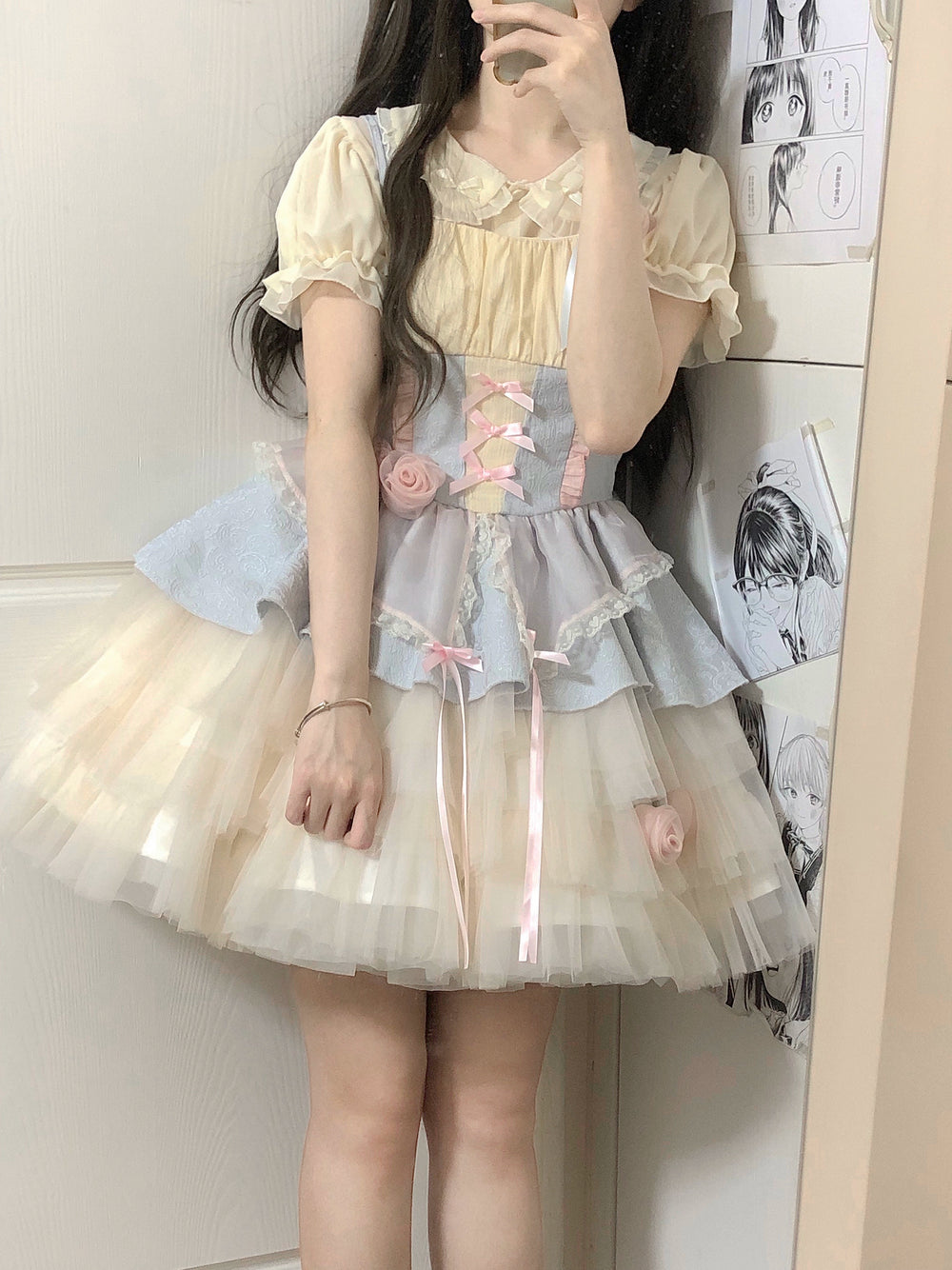 Designer's Gift~Rose Peach Wine~Sweet Lolita JSK Dress Cute Blue Pink Dress   
