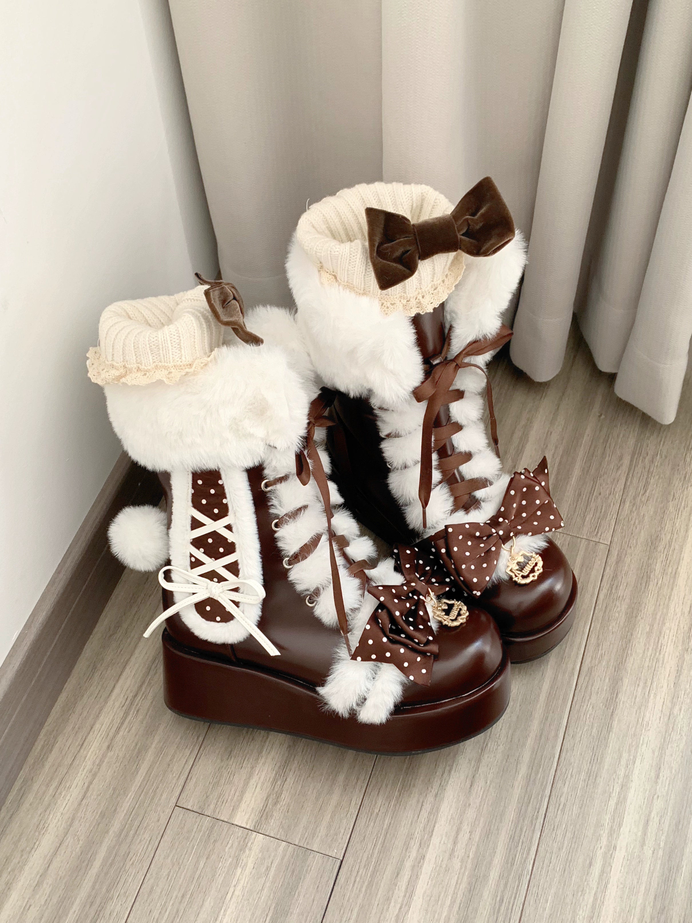 Aimee - Cherry Snow Bunny Ears - Winter Sweet Lolita Boots, Bunny Ears 44050:793541