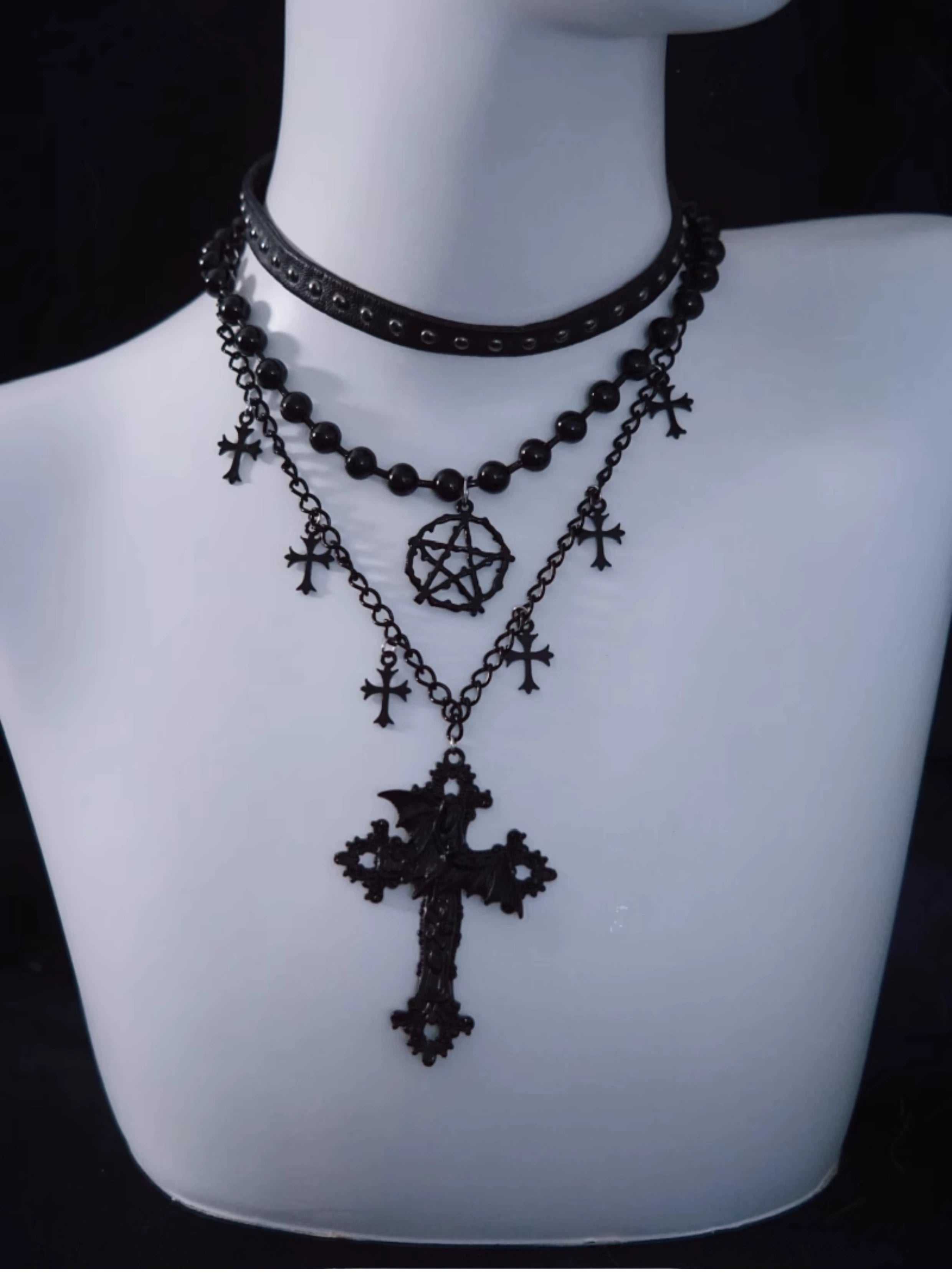 Strange Sugar - Triple Layer Gothic Lolita Necklace (Black) 40792:798021