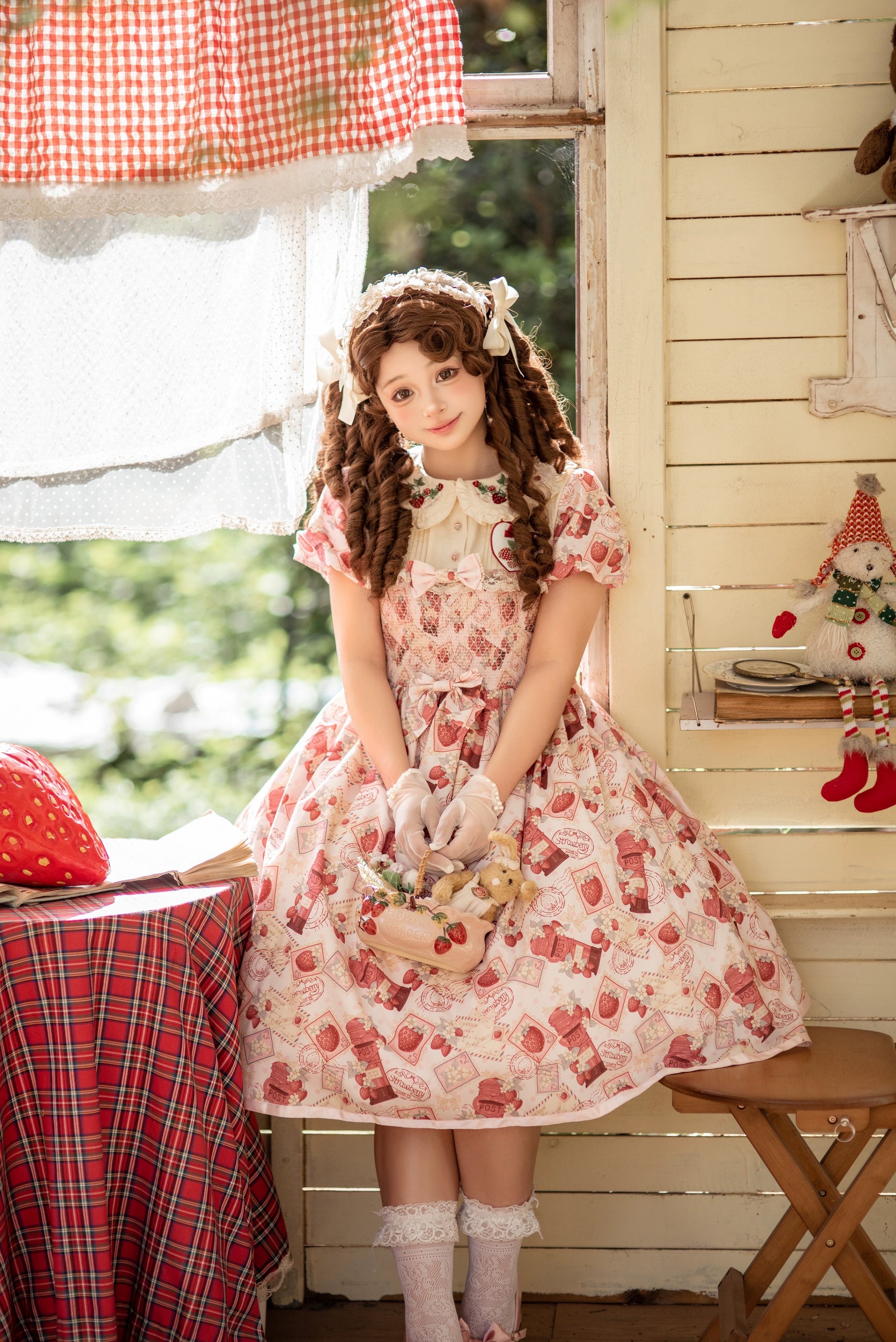 Strawberry Witch - Kawaii Lolita OP Dress, Strawberry Print (2XL 3XL L M S XL) 43836:786704