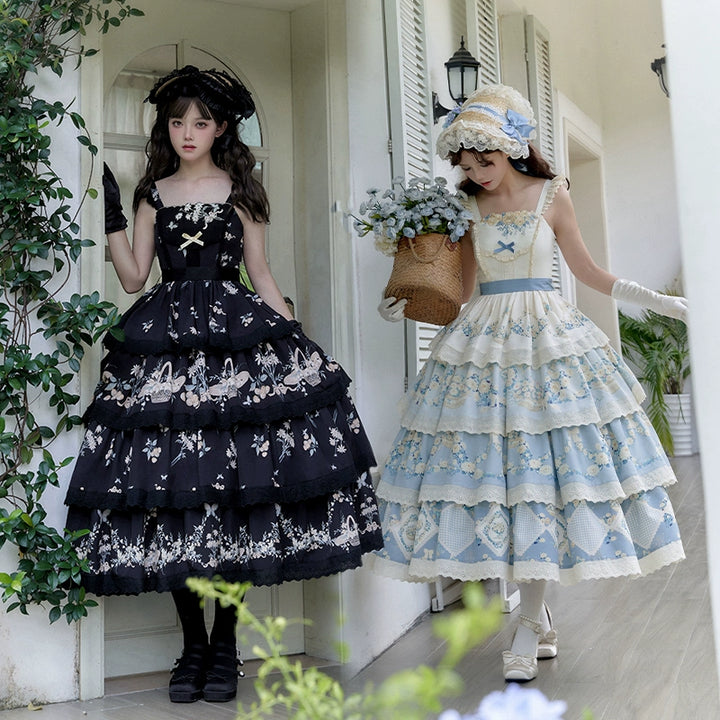 With PUJI~Letter and Poetry~Classic Lolita JSK Suit Four-tiered Twins Dress