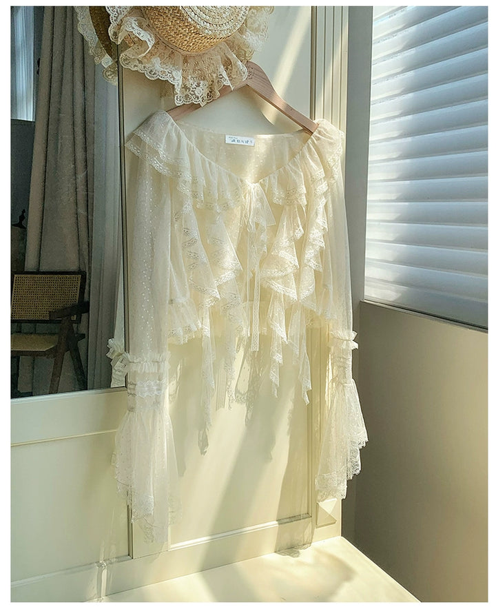 With PUJI~Letters and Poetry~Summer Classic Lolita Tulle Lace Bolero with Multi-Color Ivory S