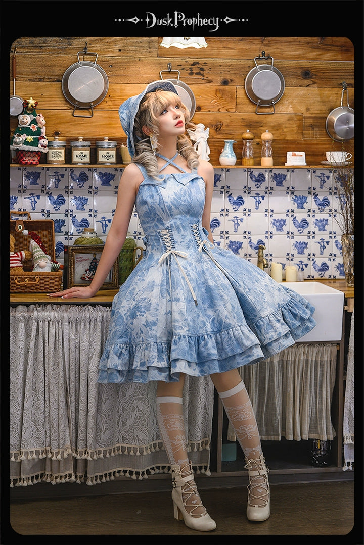 DuskProphecy~Egret 2.2-3.1 Version~Sweet Lolita Denim JSK Bust-Supporting Dress