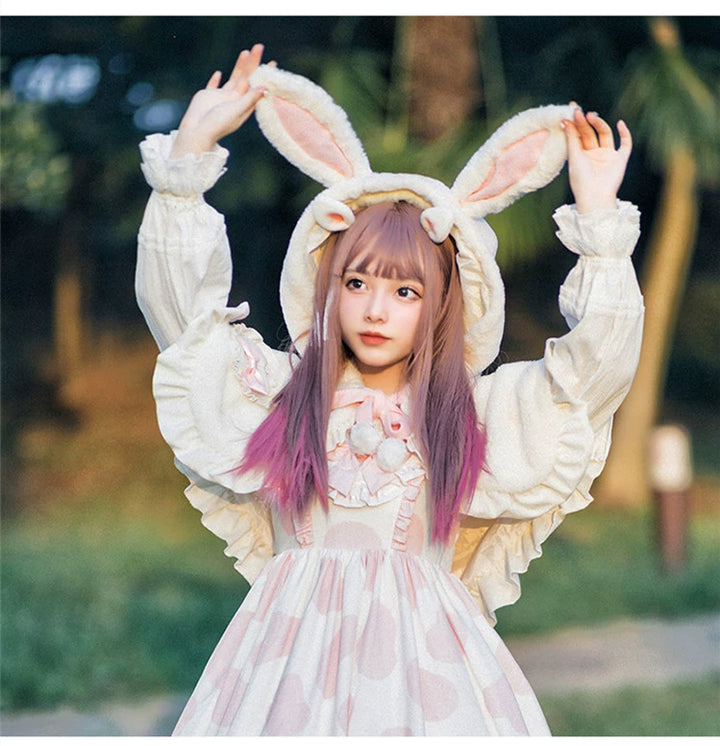 Teddy Bear~Sweet Lolita Cardigan Long Sleeve Kawaai Lolita Cape Rabbit Ear   