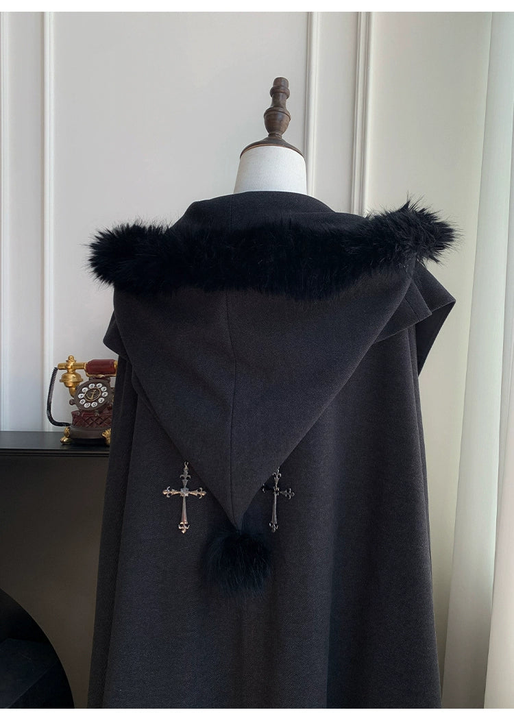 With PUJI - Letter and Poetry · Raven's Night Song - Gothic Lolita Black Cloak 43908:788662
