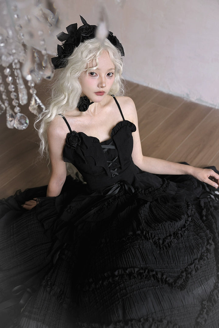 Lingxi Lolita~Rose Wing~Gothic Lolita Tiered Skirt Set   