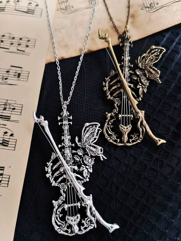 LilithHouse - Phantom Violin - Gothic Lolita Necklace, Butterfly & Bone Elements