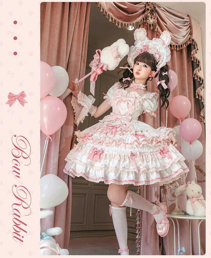 Mademoiselle Pearl~Bow Rabbit~IP Collab Sweet Lolita OP in Multiple Styles