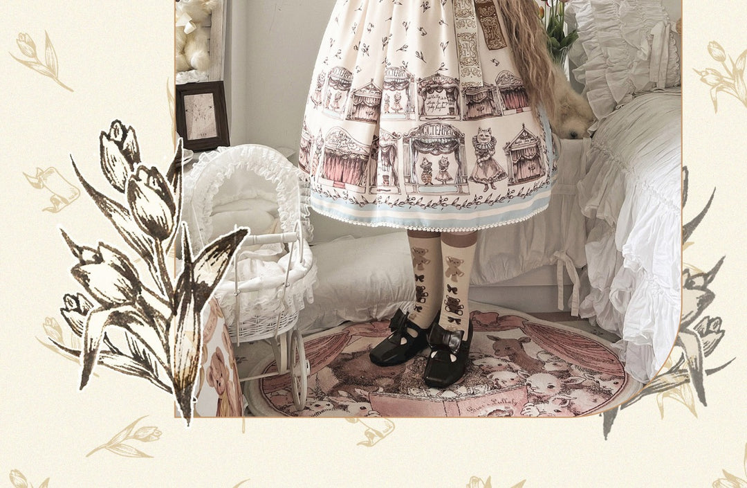 Magic Tea Party~Box Theatre~Classical Lolita Beige Rabbit Print JSK   