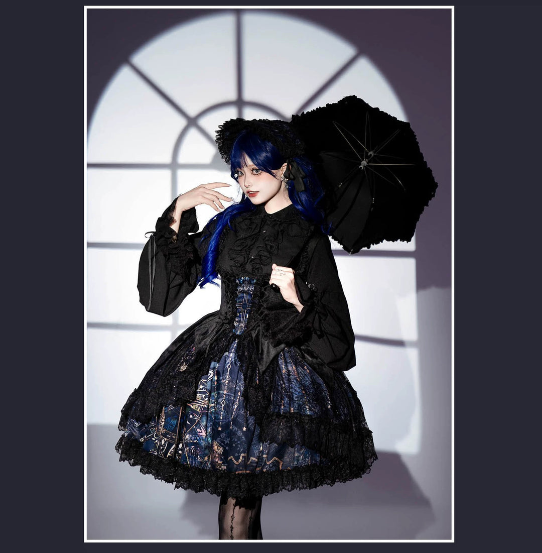 SUSIN~Night Traveler~Classic and Elegant Gothic Dress with Colorful Window Prints   