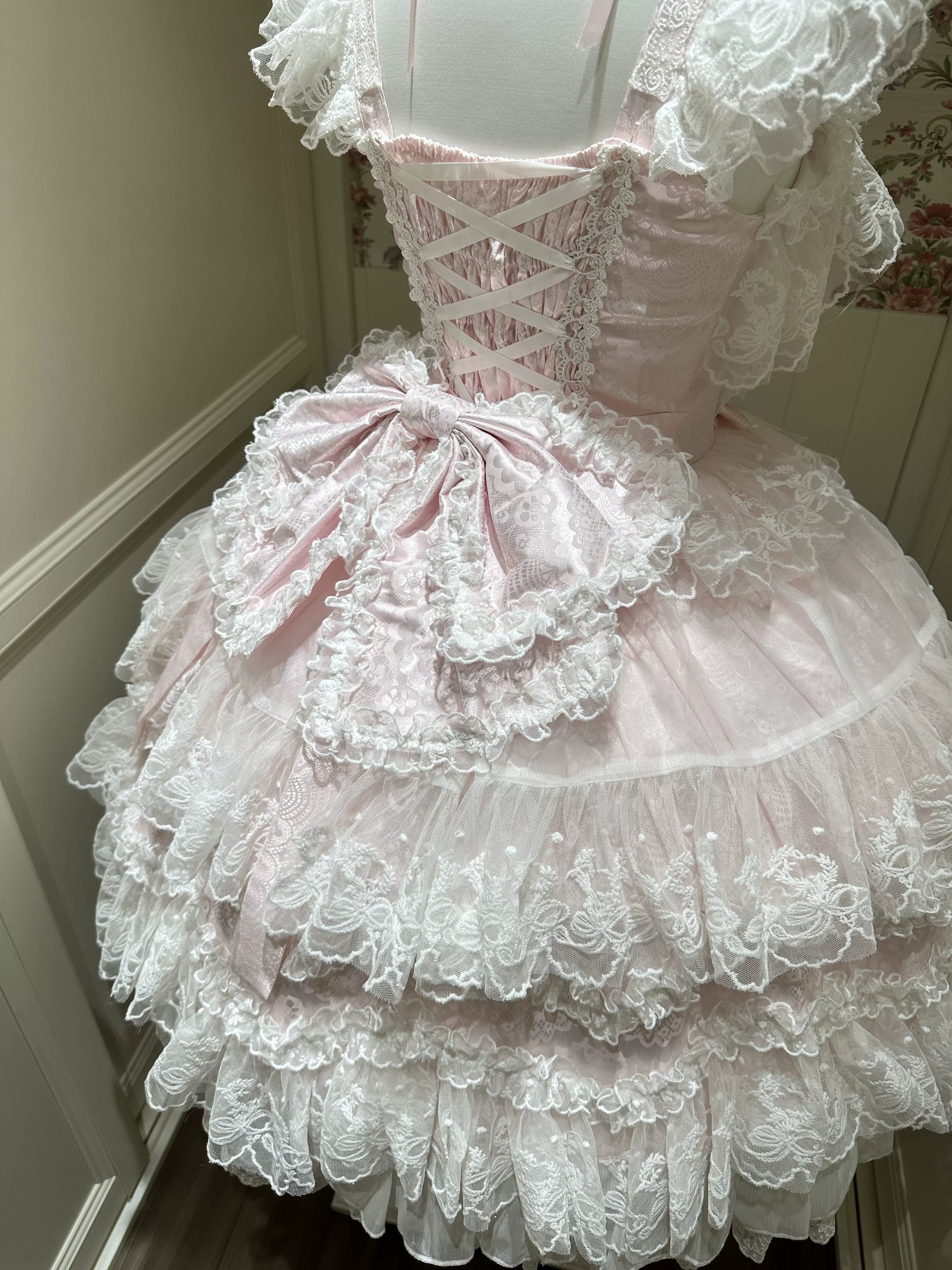 Sakura Blossom Dream - Dreamy Sweet Lolita JSK Dress, Abundant Lace & Bows