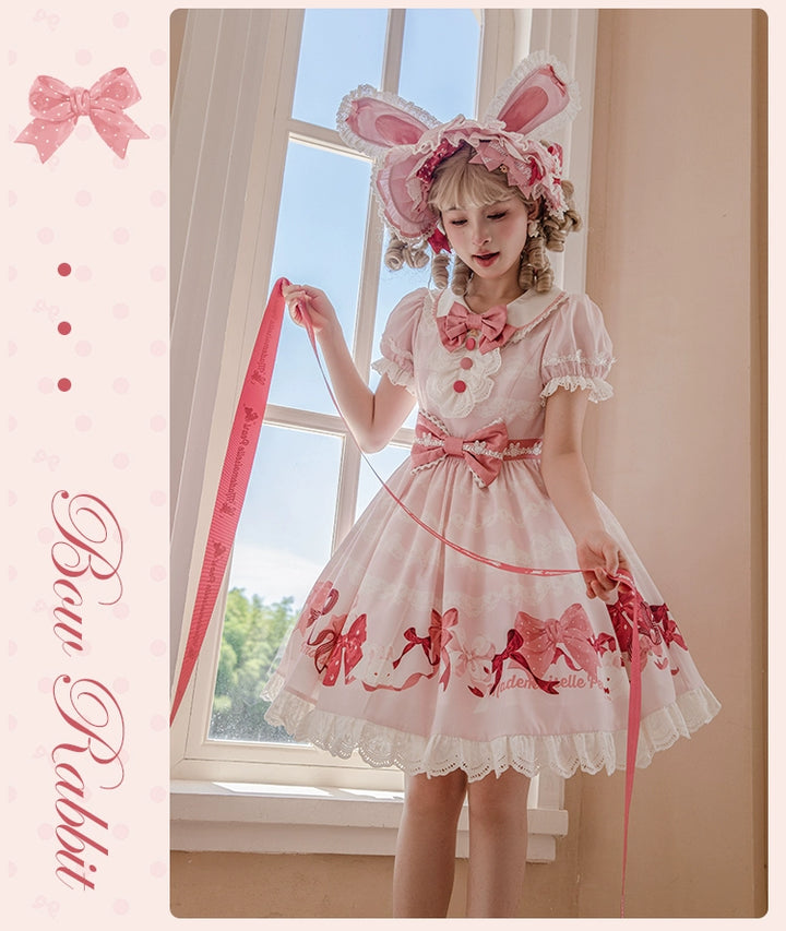 Mademoiselle Pearl~Bow Rabbit~IP Collab Sweet Lolita OP in Multiple Styles 43054:763694