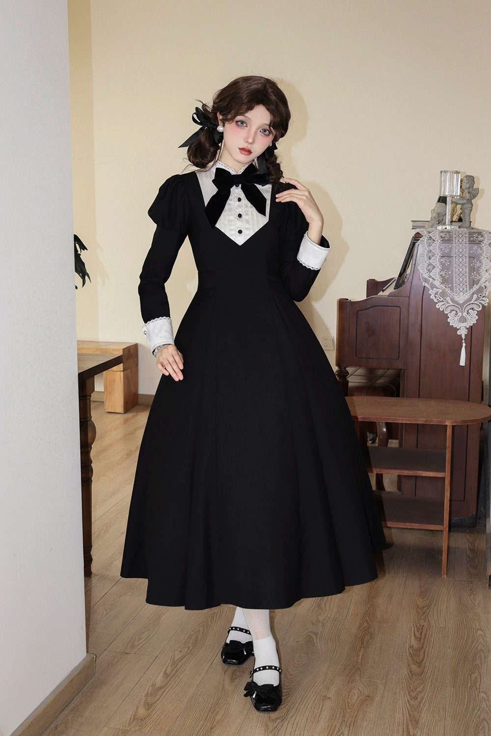 Sicily Original Design - Donia Miss - Classic Lolita Faux Two-piece OP Dress, Back Zipper (L M S XL) 44230:798953