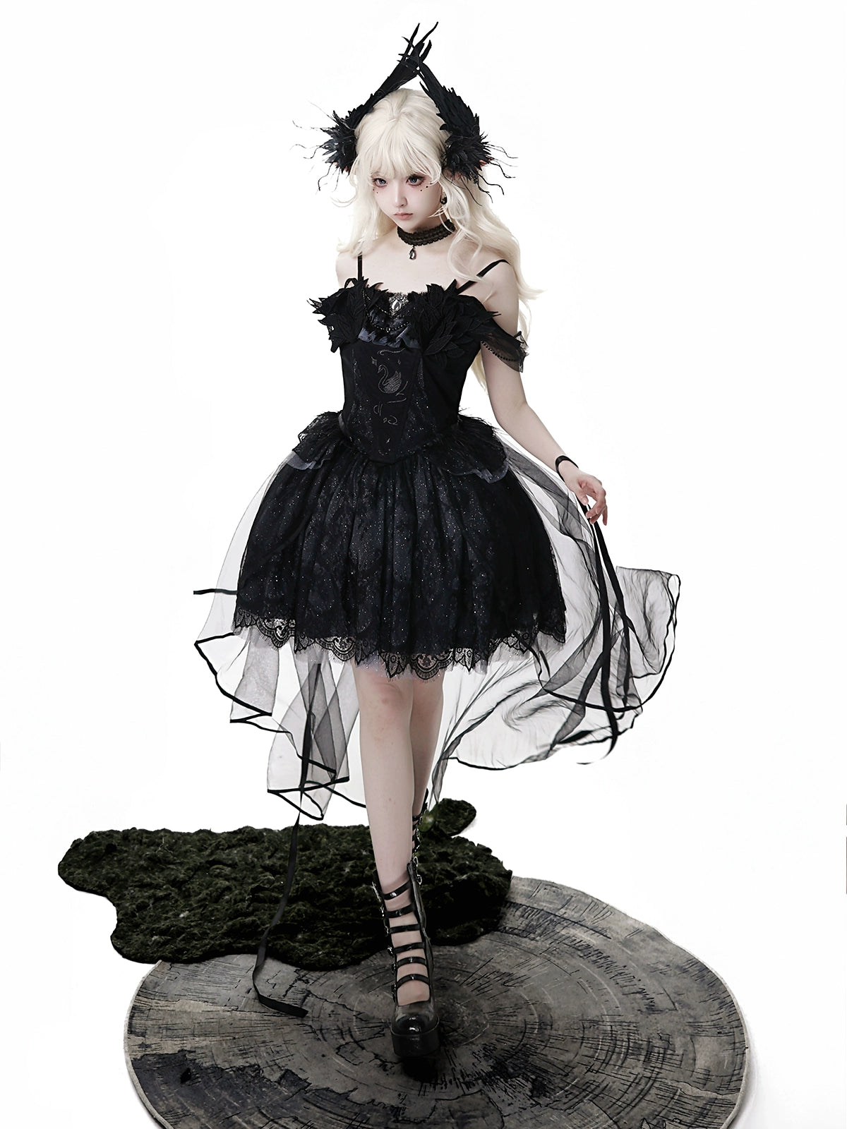 Your Princess - Star Swan Dream - Black Gothic Lolita JSK Dress, Swan Embroidery 43363:798581