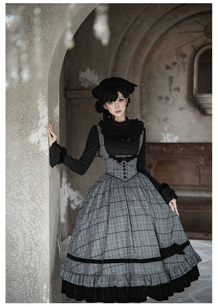 With PUJI - Yesterday's Epistle - Winter Classic Lolita Plaid Dress Set, Fishbone Waist 44227:799786