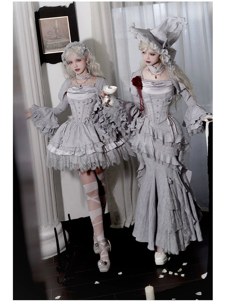 With PUJI~Letter and Poetry · Twilight~Gothic Witch Lolita SK Suit Bodice Mermaid Dress and Jeans