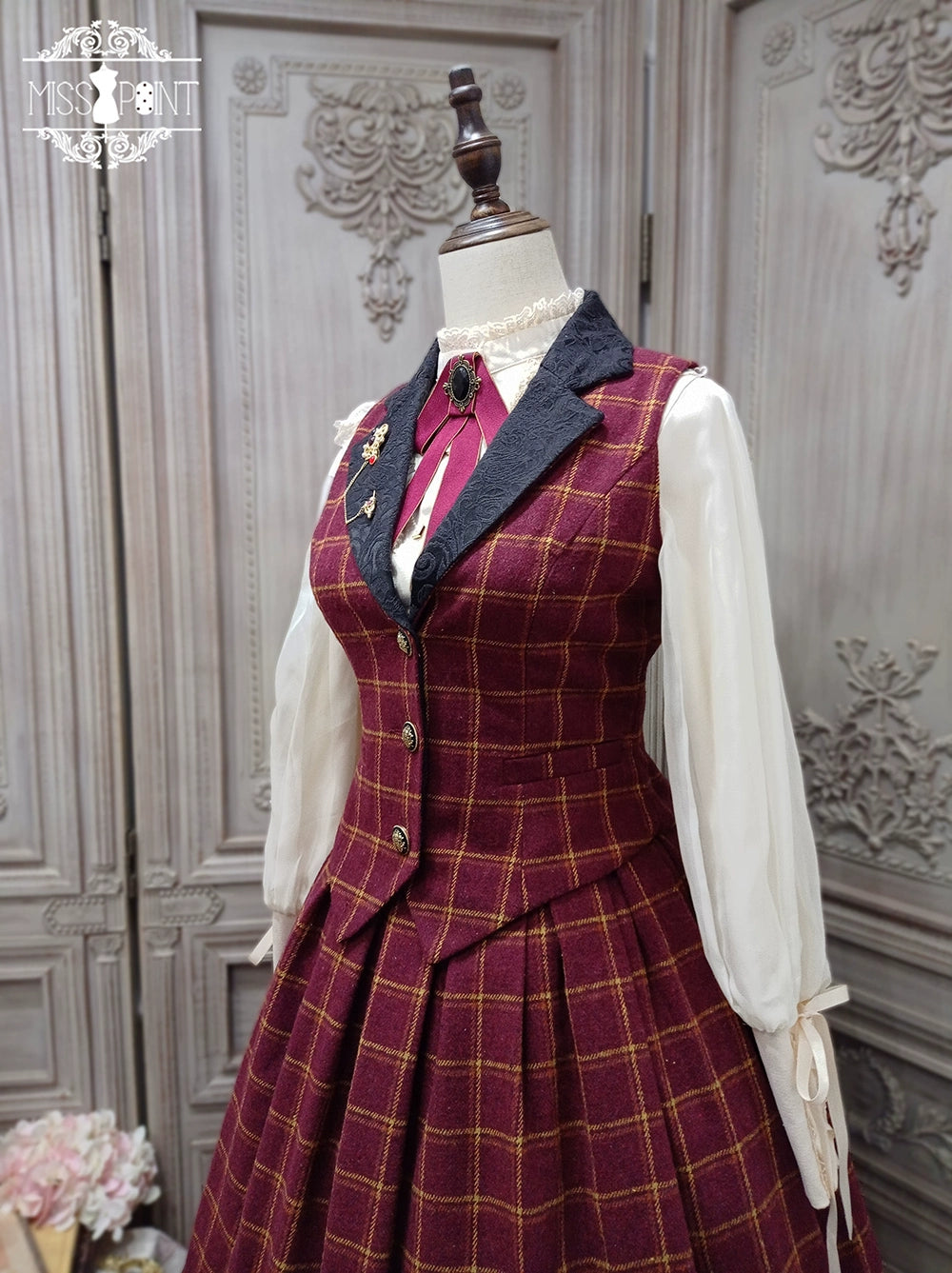 (BFM)Miss Point~Rose~Elegant Lolita Fishbone Grid Skirt Customized 32512:384972