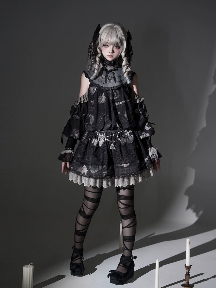 Sing a lullaby for you~Believer~IP Collab Gothic Lolita OP Dress Set Printed Hooded cape   