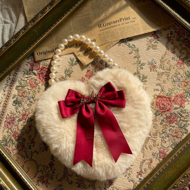MAID - Kawaii Lolita Heart Bag Plush Pearl Chain Handbag
