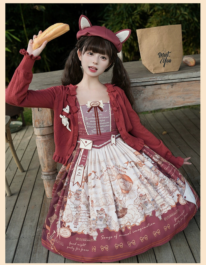 Alice Girl~Fox Band~Printed Sweet Lolita JSK Dress Square Neckline Daily Dress