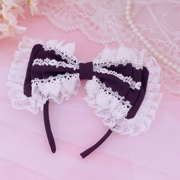(BFM)Sakura House~Sweet Lolita Headband Lace Triple Bow KC Black  
