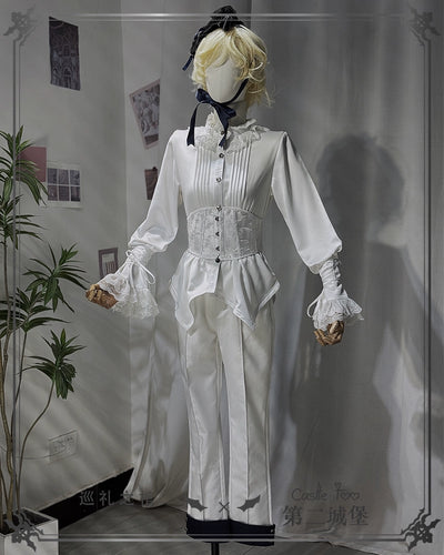 (BFM)CastleToo~Coffin of Pilgrimage~Ouji Lolita Shirt Pants Suit Medieval European Prince Suit Free size White pants 