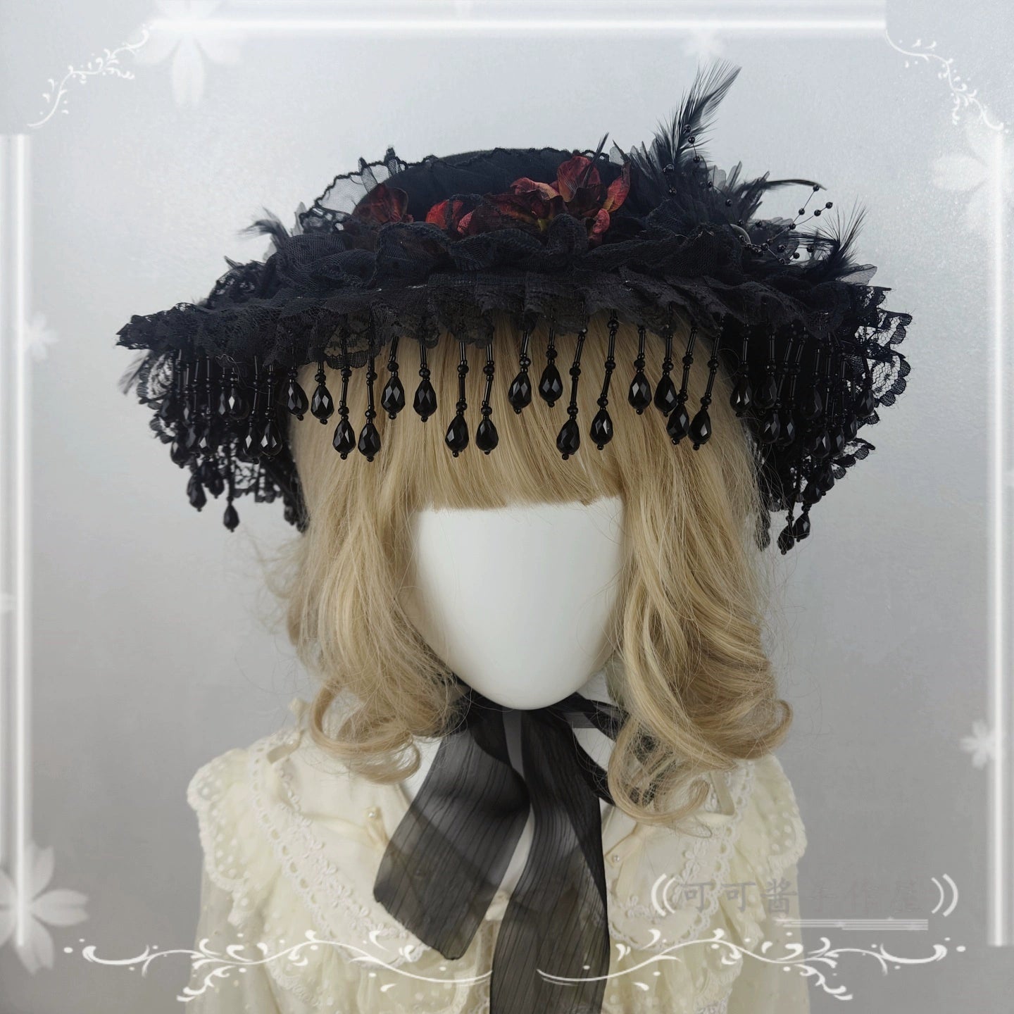 Cocoa Jam - Gothic Lolita Flat Hat, With Ribbon Ties 43904:789507