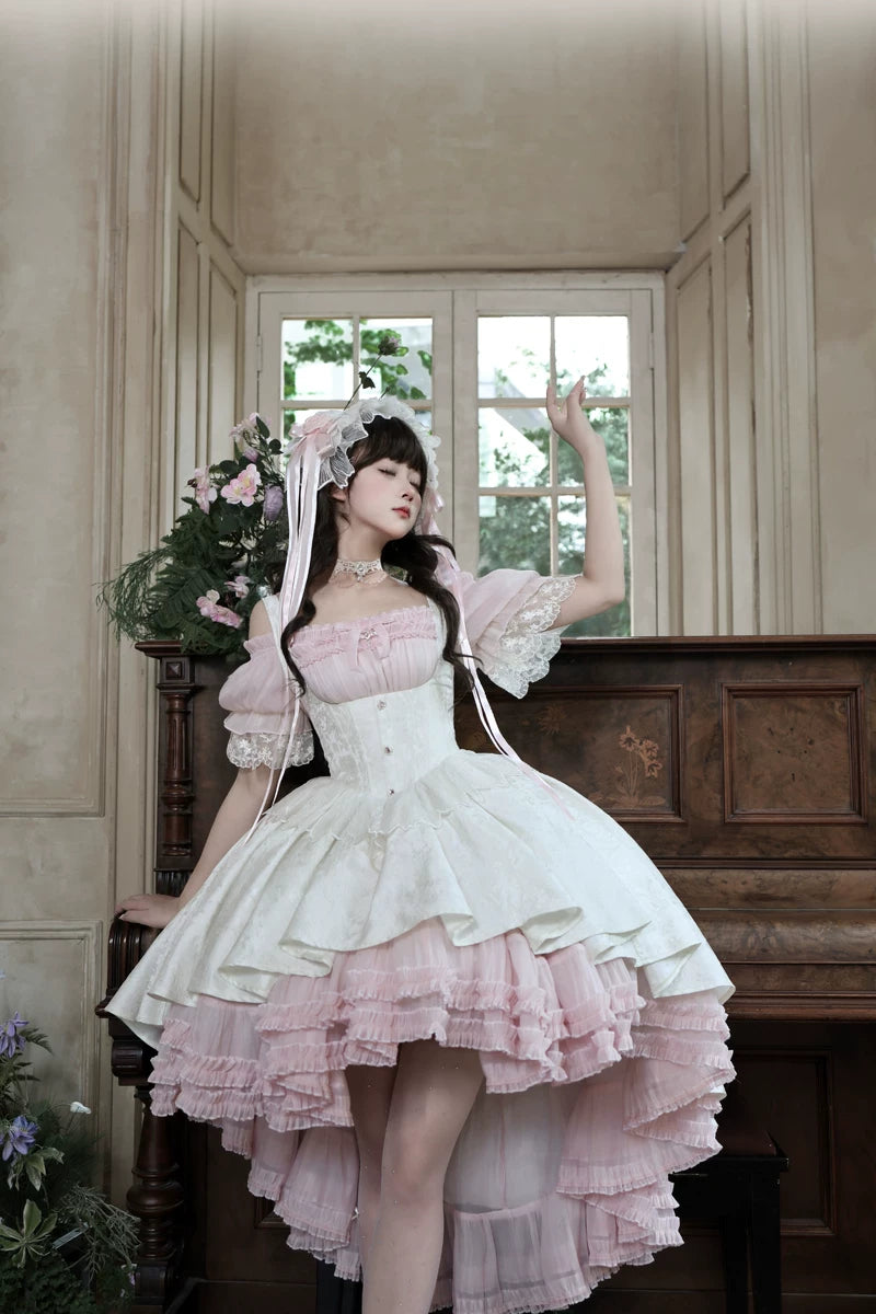 Rose Banquet - Gothic Lolita Boned Bust-supporting JSK Dress, High-low Hem 45815:863574
