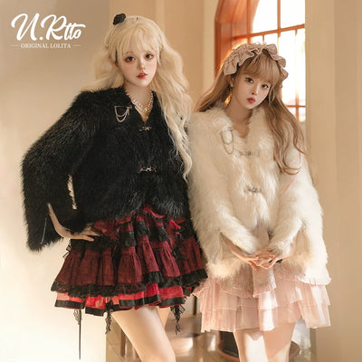 Urtto~Snow Song~Winter Lolita Coat Faux Fur Warm Plush Set   