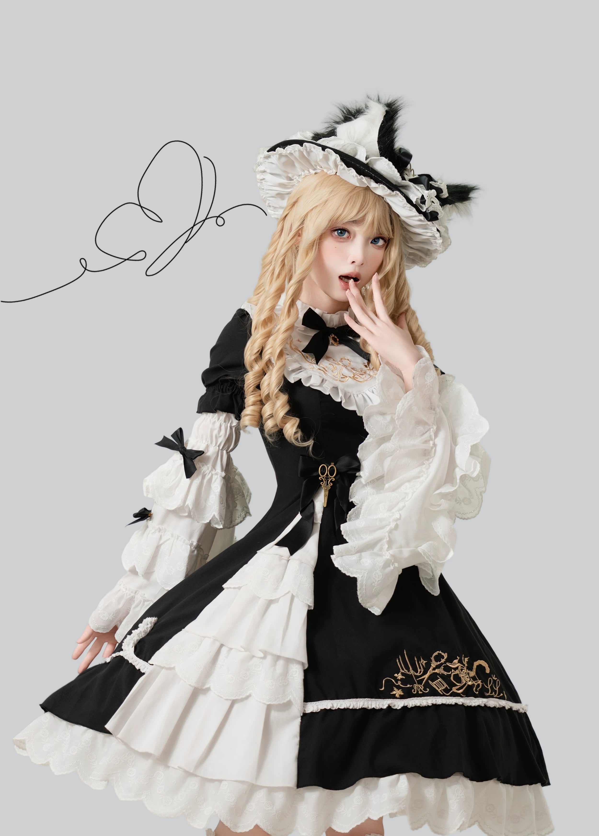 Sewing Magic Cat - Classic Lolita Six-Panel OP Dress with Embroidery