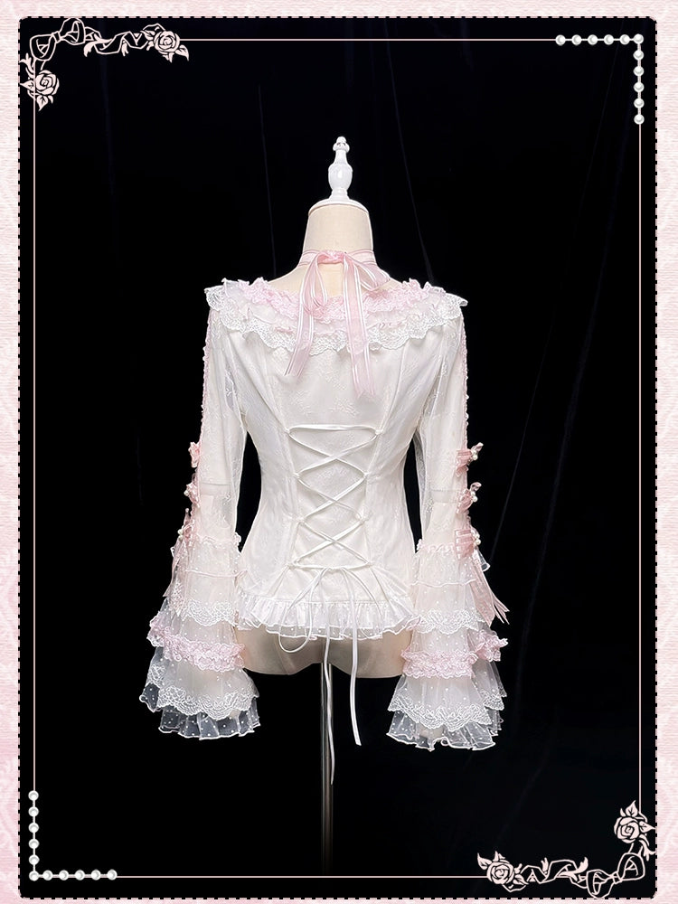 Shuang Sheng Xiao Xiong - Heart of Love - Lace Sweet Lolita Shirt, Hime-Sleeves