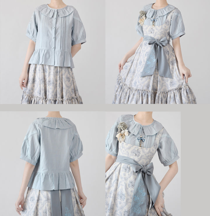 MIST~Spring Retro~Cotton Kawaii Lolita Shirt with Ruffled Neck and Lace Detail 42777:753224