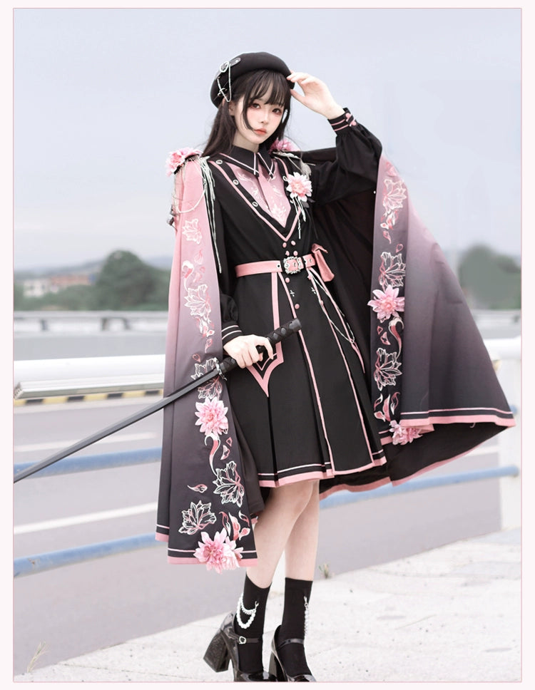 Chunlv Lolita - Dark Pink Military Lolita OP Dress Lolita Cloak